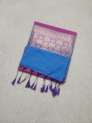 Arani Soft Silk Saree With Blouse Piece - Purple - Image 3