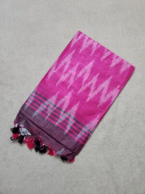 Handicrafts Women's Ikat Digital Print Linen Saree With Blouse - PINK - Image 3