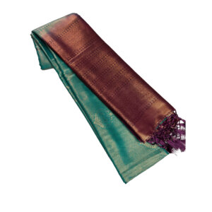 Kubera Soft Silk Saree with Blouse - Peacock Green - Image 3