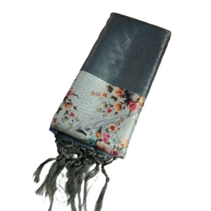 Digital Print Soft Silk Saree with Blouse - Bright Grey color - Image 2