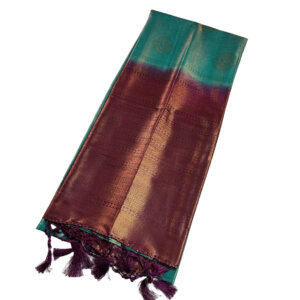Kubera Soft Silk Saree with Blouse - Peacock Green - Image 4