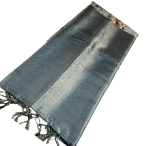 Digital Print Soft Silk Saree with Blouse - Bright Grey color - Image 4