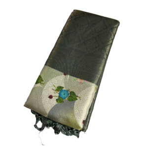 Digital Print Soft Silk Saree with Blouse - CACTUS GREEN color - Image 2
