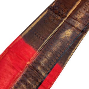 Kubera Soft Silk Saree with Blouse - Dark Orange color - Image 3