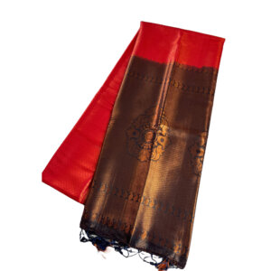 Kubera Soft Silk Saree with Blouse - Dark Orange color - Image 4