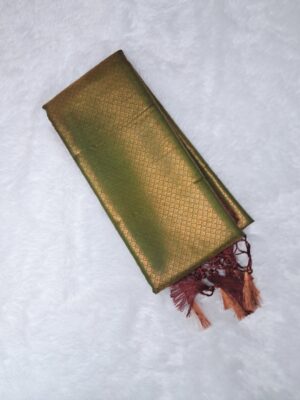 Kubera Soft Silk Saree with Blouse - Olive Green - Image 2