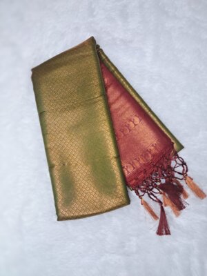 Kubera Soft Silk Saree with Blouse - Olive Green