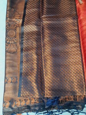 Kubera Soft Silk Saree with Blouse - Dark Orange color - Image 4