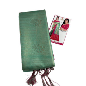 Kubera Soft Silk Saree with Blouse - Pastel Blue with Pink - Image 2