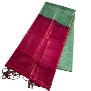 Kubera Soft Silk Saree with Blouse - Pastel Blue with Pink - Image 4