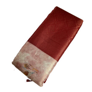 Digital Print Soft Silk Saree with Blouse - CLAY BROWN color - Image 2