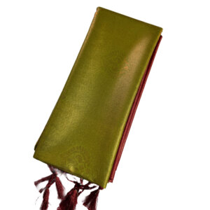 Kubera Soft Silk Saree with Blouse - Olive Green with Pink - Image 3