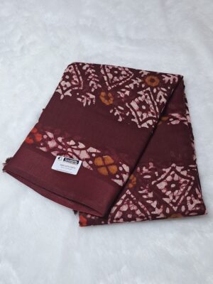 Digital Copper Printed Cotton Linen Saree - BROWN - Image 3