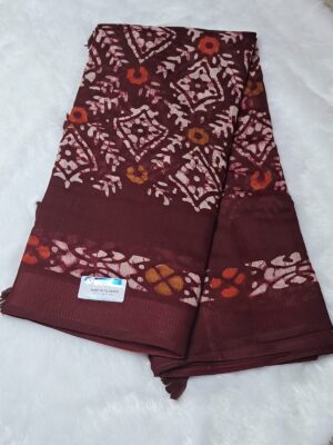 Digital Copper Printed Cotton Linen Saree - BROWN