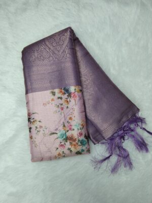 Digital Print Soft Silk Saree with Blouse - Purple Taupe color - Image 3