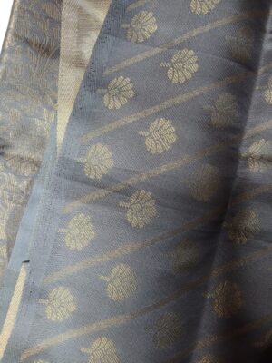 Digital Print Soft Silk Saree with Blouse - Golden with Grey - Image 4