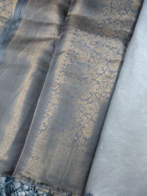 Digital Print Soft Silk Saree with Blouse - Golden with Grey - Image 5