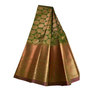 Kanjivaram Traditional Korvai Silk Saree - Pea Green - Image 2