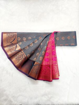 Kanjivaram Traditional Korvai Silk Saree - Peacock Green