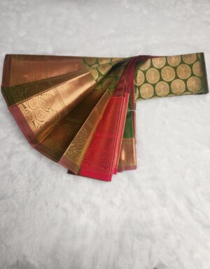 Kanjivaram Traditional Korvai Silk Saree - Pea Green