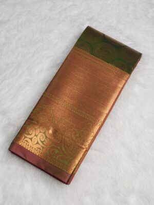 Kanjivaram Traditional Korvai Silk Saree - Pea Green - Image 2