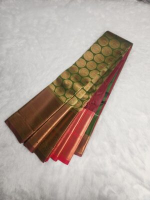 Kanjivaram Traditional Korvai Silk Saree - Pea Green - Image 3