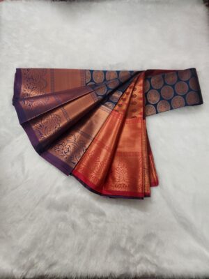 Kanjivaram Traditional Korvai Silk Saree - Rama Blue