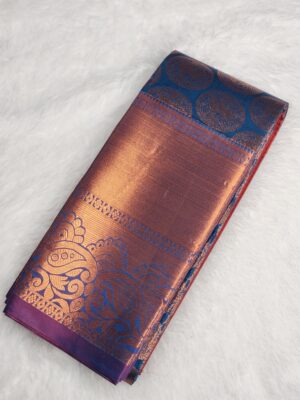 Kanjivaram Traditional Korvai Silk Saree - Rama Blue - Image 2