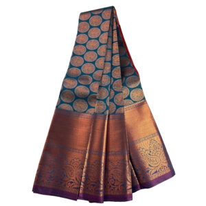 Kanjivaram Traditional Korvai Silk Saree - Rama Blue - Image 2