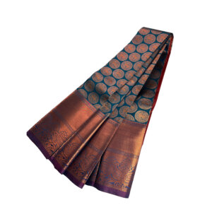Kanjivaram Traditional Korvai Silk Saree - Rama Blue - Image 3