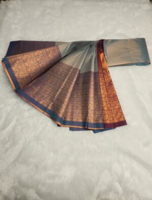 Kanjivaram Traditional Korvai Silk Saree - Sky Blue