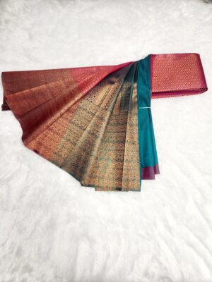 Kanjivaram Traditional Korvai Silk Saree - Dark Pink