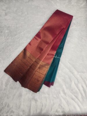 Kanjivaram Traditional Korvai Silk Saree - Dark Pink - Image 3