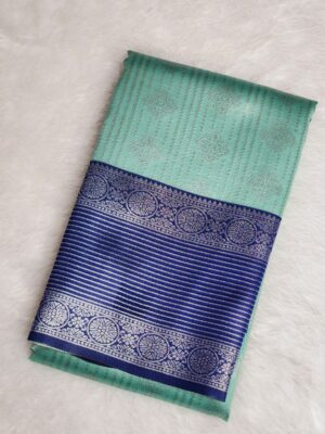 Silver Silk saree - Green with Blue