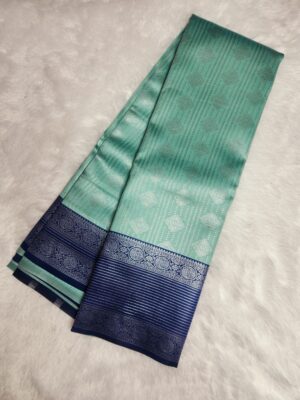 Silver Silk saree - Green with Blue - Image 3