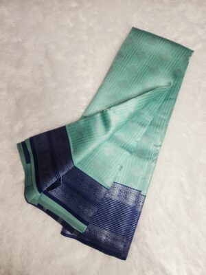 Silver Silk saree - Green with Blue - Image 2