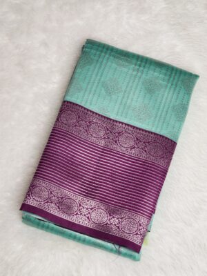 Silver Silk saree - Green with Purple