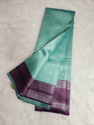 Silver Silk saree - Green with Purple - Image 2