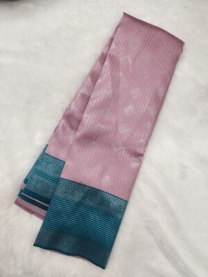 Silver Silk saree - Pink with Cyan - Image 3