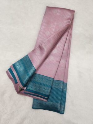 Silver Silk saree - Pink with Cyan - Image 2