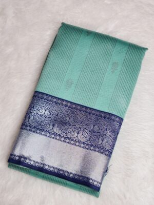 Silver Silk saree - Turquoise Green