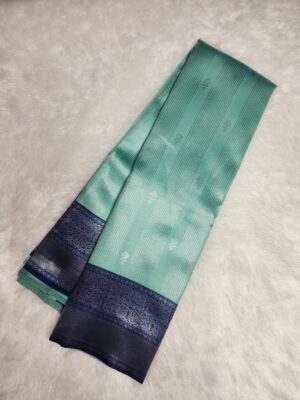 Silver Silk saree - Turquoise Green - Image 3