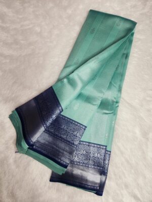 Silver Silk saree - Turquoise Green - Image 2