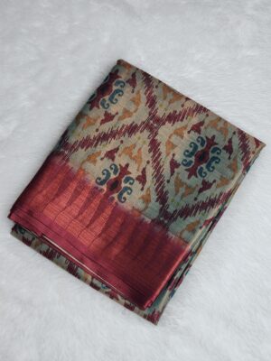 Semi Tussar Soft Silk saree - Olive haze color