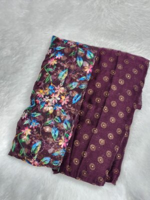 Vande Bharat Digital print saree - Wine color - Image 2