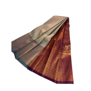 Kanjivaram Traditional Korvai Silk Saree - Sky Blue - Image 4