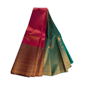 Kanjivaram Traditional Korvai Silk Saree - Dark Pink - Image 3
