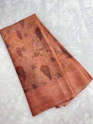 Semi Tussar Soft Silk saree - Pinkish Brown color - Image 3