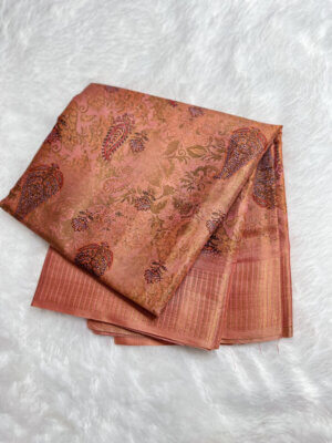 Semi Tussar Soft Silk saree - Pinkish Brown color - Image 2