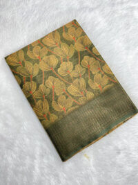 Semi Tussar Soft Silk saree - Green with Burnt Yellow